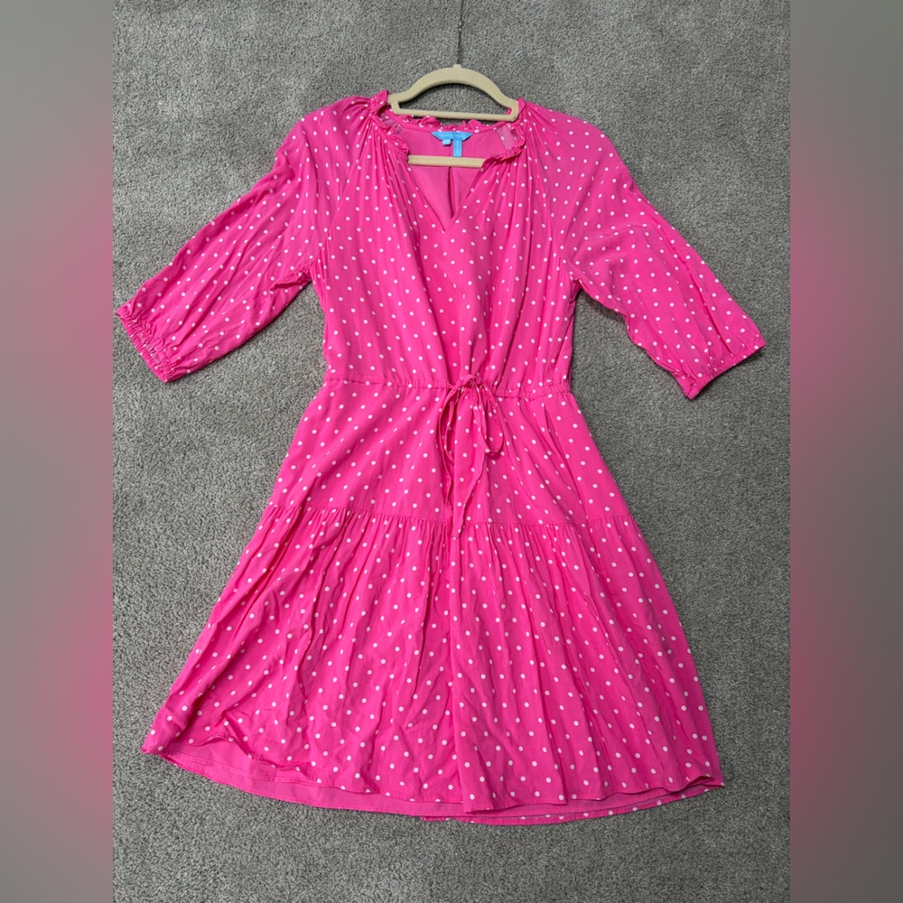 Draper James Fuchsia Polka Dot Long Sleeve Dress